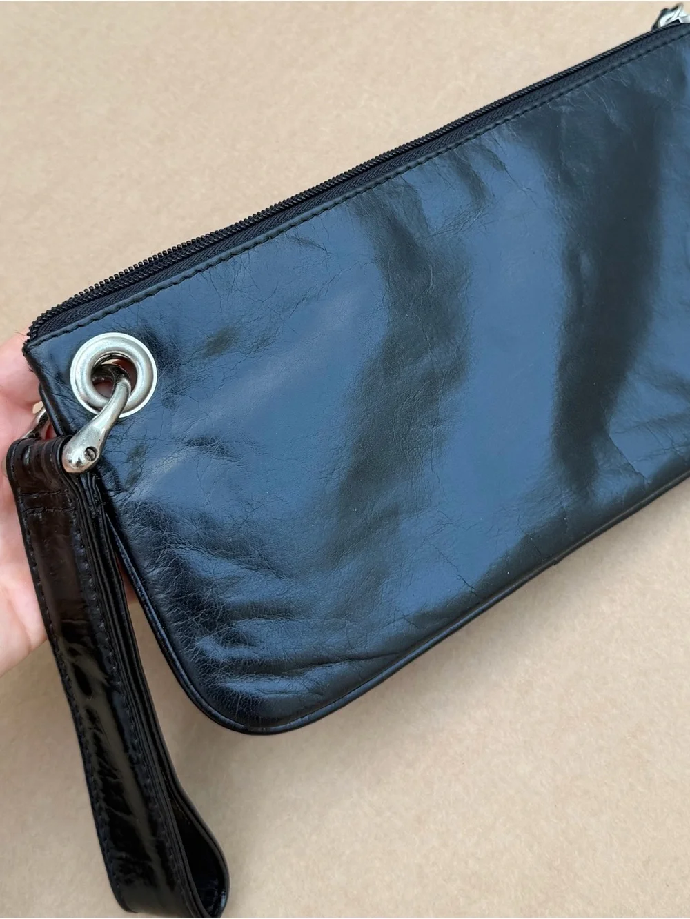 Sophia Visconti Black Wristlet Clutch Bag Silver Hardware Paisley Lining